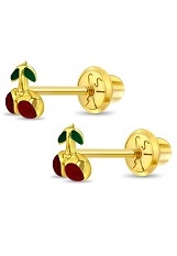 exquisite 4mm yellow gold red cherry screw back baby earrings 